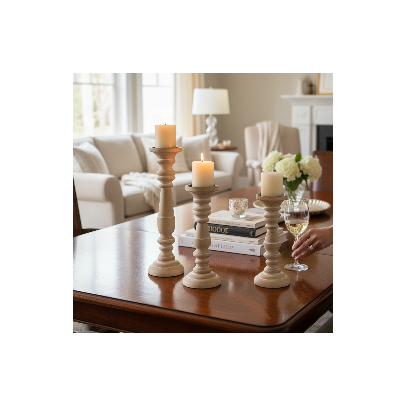 Set of 3 Malaysian Candle Holders-Bleached Wood